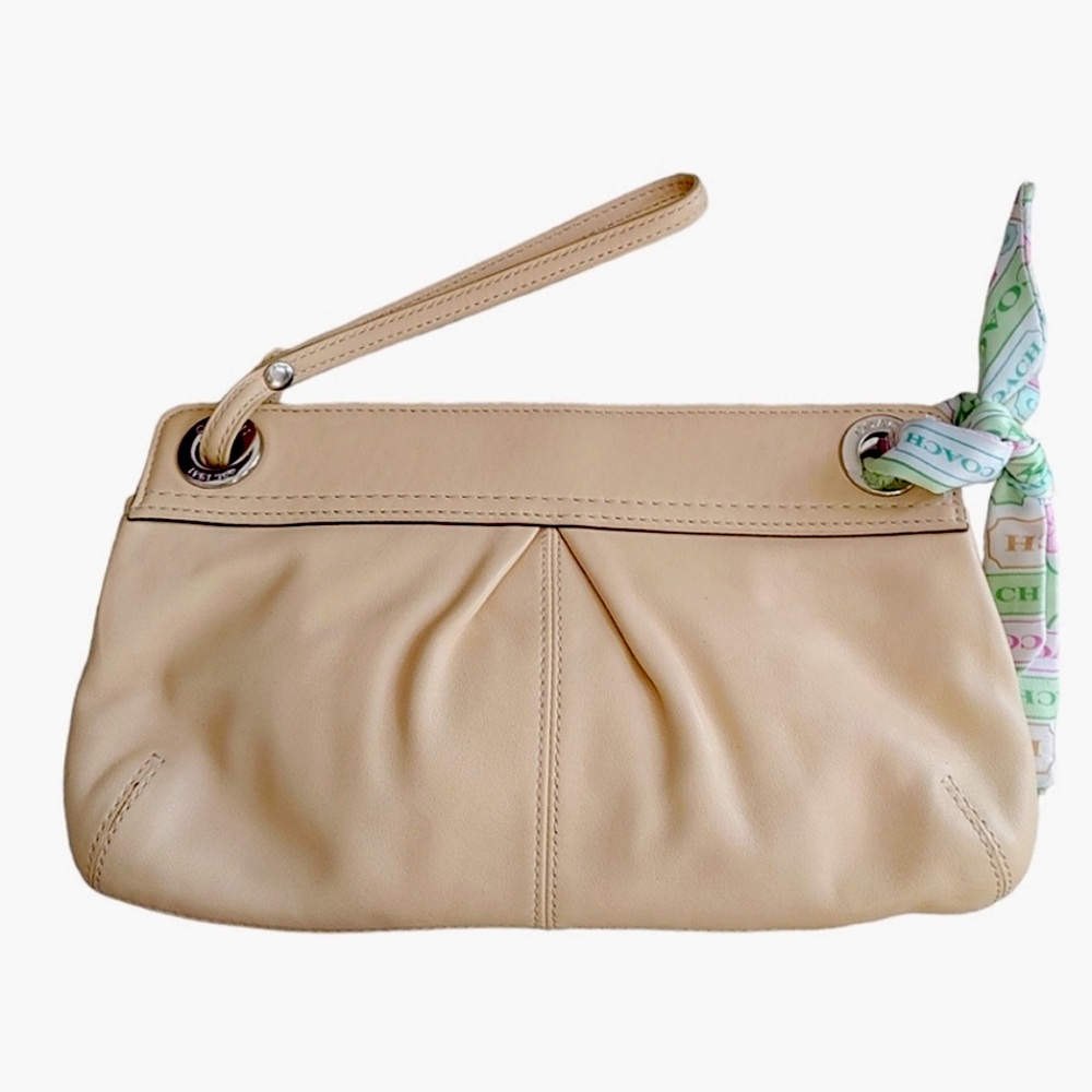 Coach Cream Wristlet with Colorful Scarf Detail